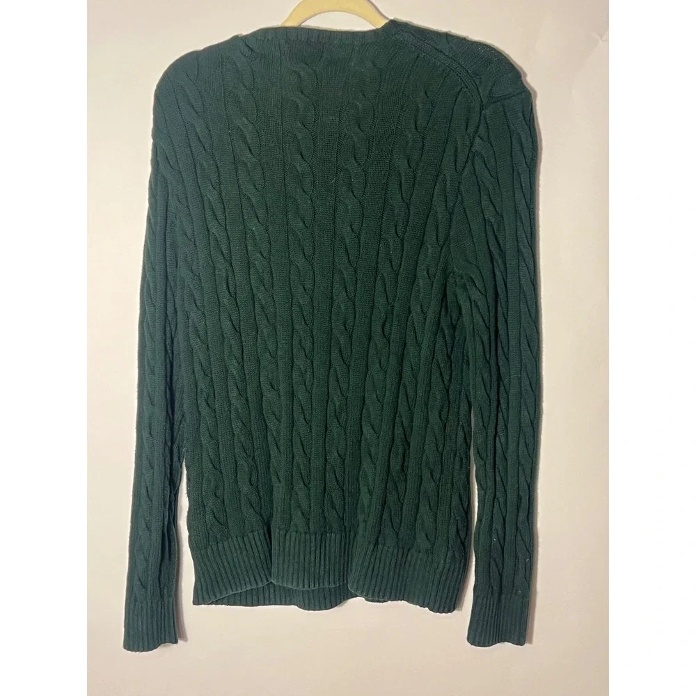 Polo Ralph Lauren Quiet Luxury Preppy Hunter Green Cableknit Sweater Small